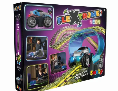 Smoby, Flextreme Zestaw Neon, świecący w nocy, długość 2,6 m + 1 autko