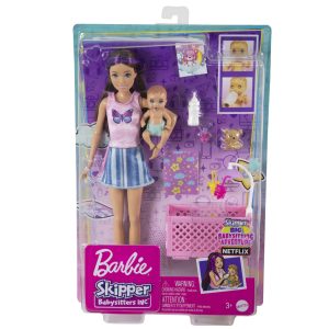 Barbie SKIPPER opiekunka Lalka z Bobaskiem pora karmienia + akcesoria HJY33