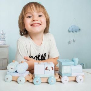 Klocki DREWNO drewniane pociąg zwierzątka kolejka drewniana do ciagnięcia