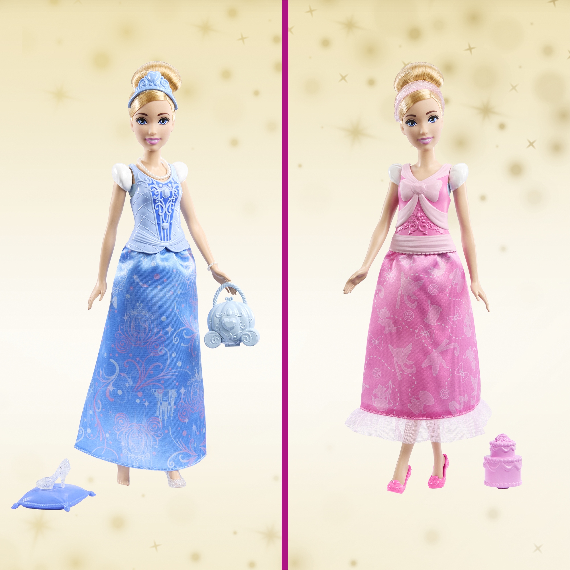 DISNEY-LALKA-KSIEZNICZKA-KOPCIUSZEK-2w1-JCR95-Material-karton-plastik-tkanina