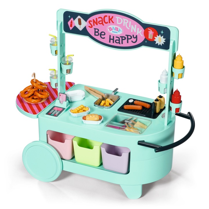 BABY-BORN-PRZYCZEPKA-PRZYCZEPA-WOZEK-Z-PRZEKASKAMI-SNACK-SHOP-SKLEP-SKLEPIK-Kolor-wielokolorowy