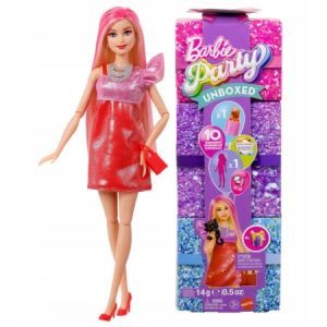 Barbie Party Unboxed Glam Party Stylowe przygotowania Lalka Zestaw czerwony