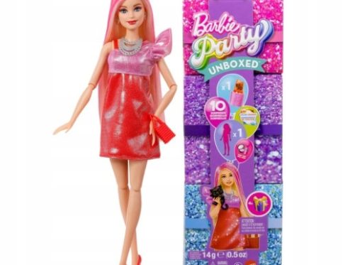 Barbie Party Unboxed Glam Party Stylowe przygotowania Lalka Zestaw czerwony