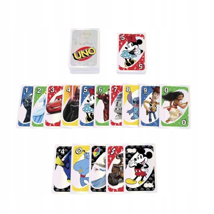 DISNEY-100-LAT-GRA-karciana-KARTY-UNO-Mattel-bohaterowie-bajek-Typ-Podstawa