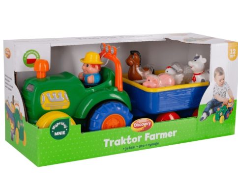 Traktor Farmer z przyczepą i zwierzątkami zwierzęta domowe