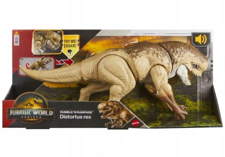 JURASSIC-WORLD-DINOZAUR-DISTORTUS-REX-JGB58-ODRODZENIE-figurka-z-dzwiekiem-Stan-opakowania-oryginalne