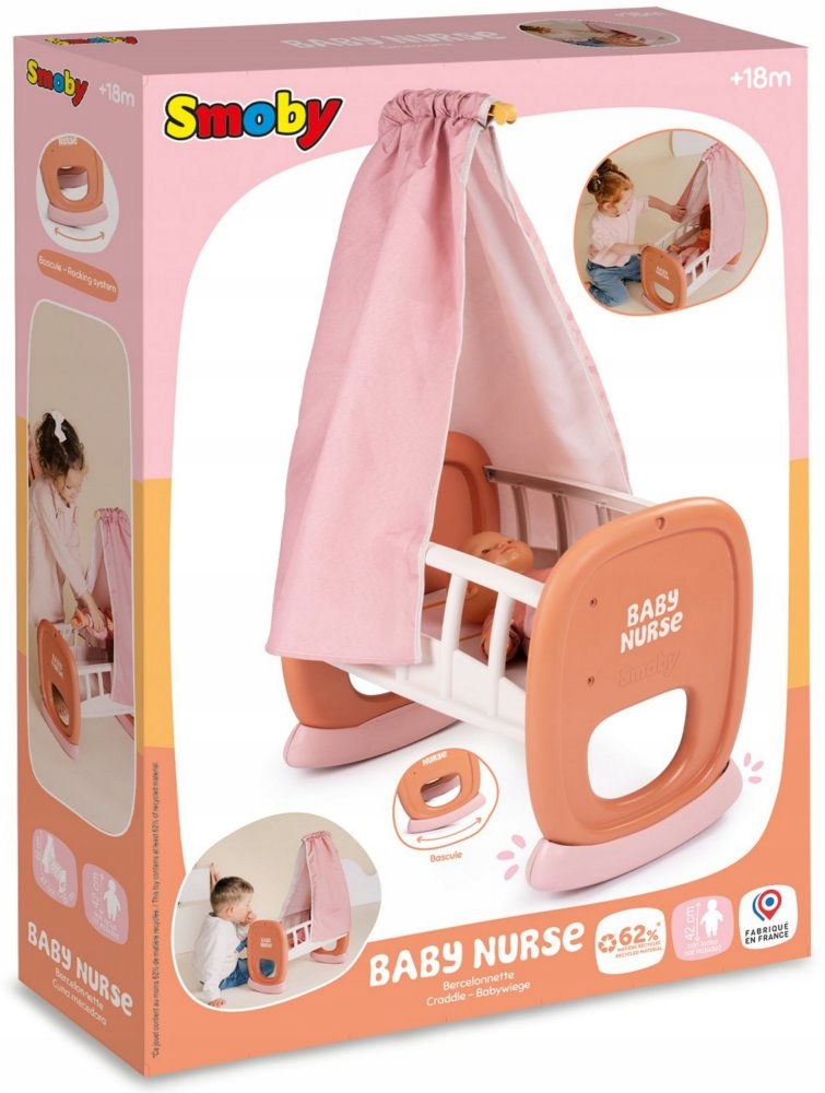 Smoby-Baby-Nurse-Kolyska-z-Baldachimem-dla-lalki-zabawka-dla-dziewczynki-Material-plastik-tkanina